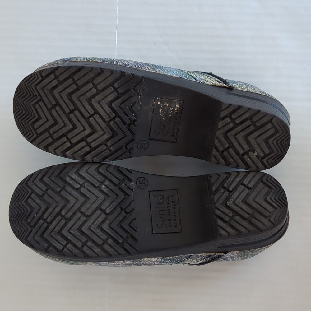 Sanita Reptile Embossed Leather Slip On Clogs EU 39 Blue Green - Picture 16 of 16